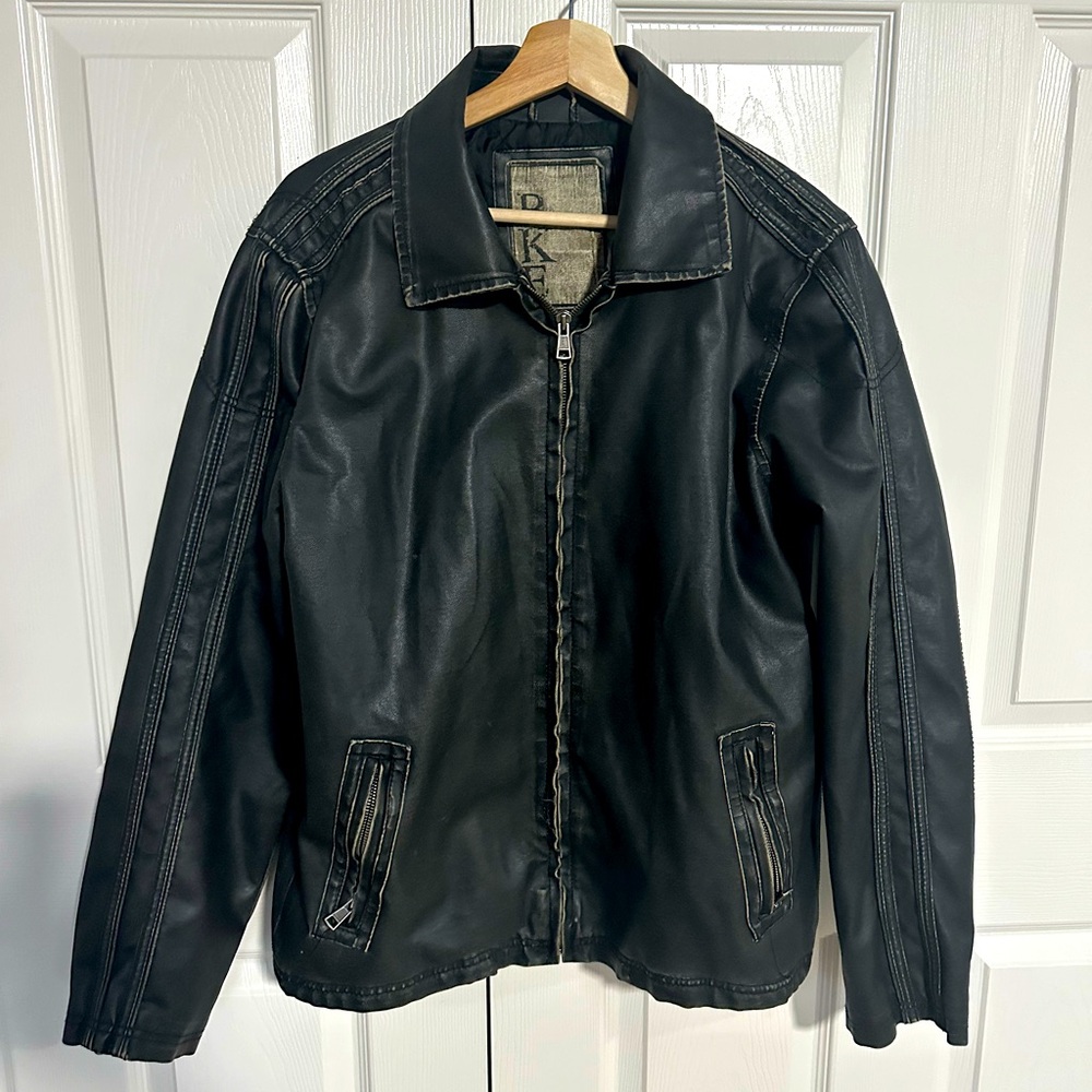 Men’s Buckle medium faux leather jacket.